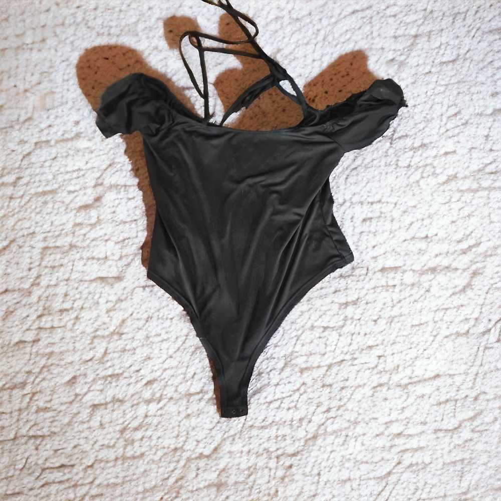 Shein Black tie puff sleeve bodysuit size XL - Picture 2 of 6